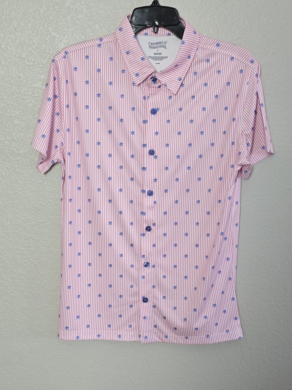 Daniel Cremieux Pink Striped Short Sleeve Button-Down with Blue Dot Print